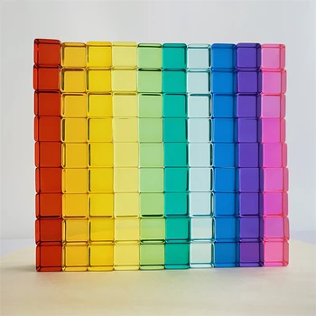 Светящийся кубики строительные блоки укладки игрушка Радуга полупрозрачные кубики акриловые блоки изучение цвета, сортировка игрушек для детей подарок